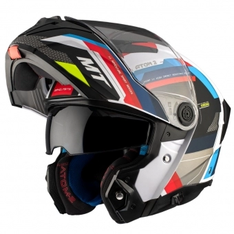 Capacete Mt Atom 2 Articulado Com Óculos Solar Interno Bast A0 Perolizado Branco / Azul / Vermelho