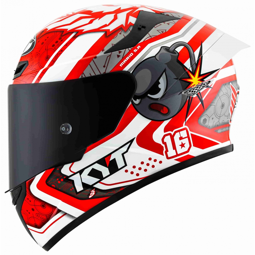 Capacete  Kyt Fechado Tt Course Super Mario Replica - Branco / Vermelho