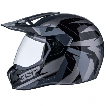 Capacete Esportivo Bieffe 3 Sport Hills Cross Trilha C/ Viseira  - Preto Brilho / Cinza
