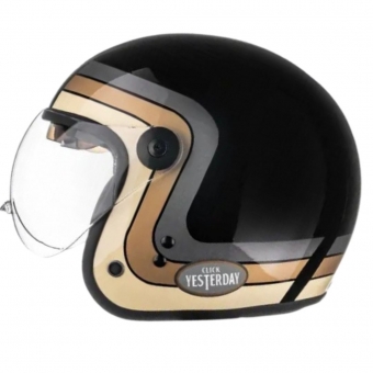 Capacete Peels Aberto Com Óculos Solar Interno Click Yesterday - Preto Brilhoso / Dourado