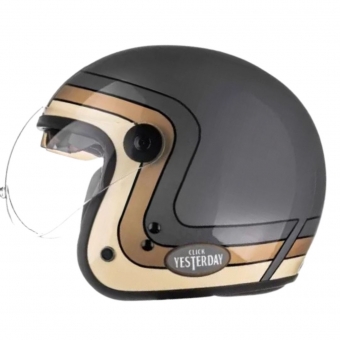 Capacete Peels Aberto Com Óculos Solar Interno Click Yesterday - Grafite Brilhoso  / Dourado