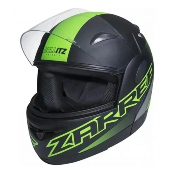Capacete Taurus Articulado Zarref Neon - Preto Fosco/ Verde