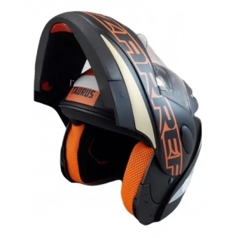 Capacete Taurus Articulado Zarref New Neon – Preto Fosco / Laranja