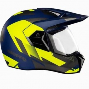 Capacete Esportivo Bieffe 3 Sport React Cross Trilha C/ Viseira – Azul / Amarelo