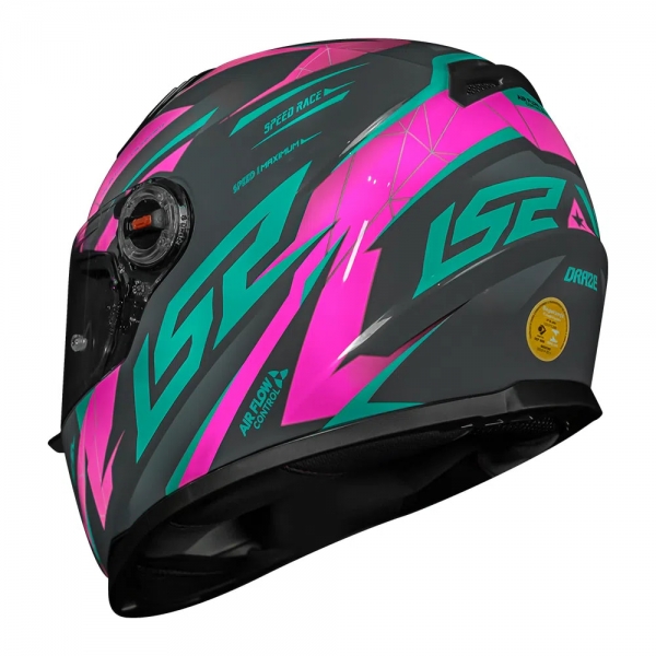 Capacete Ls2 Fechado  Classic Draze -  Cinza / Verde / Rosa