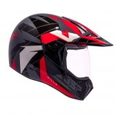 Capacete Esportivo Bieffe 3 Sport Hills Cross Trilha C/ Viseira  - Preto Brilho / Cinza / Vermelho