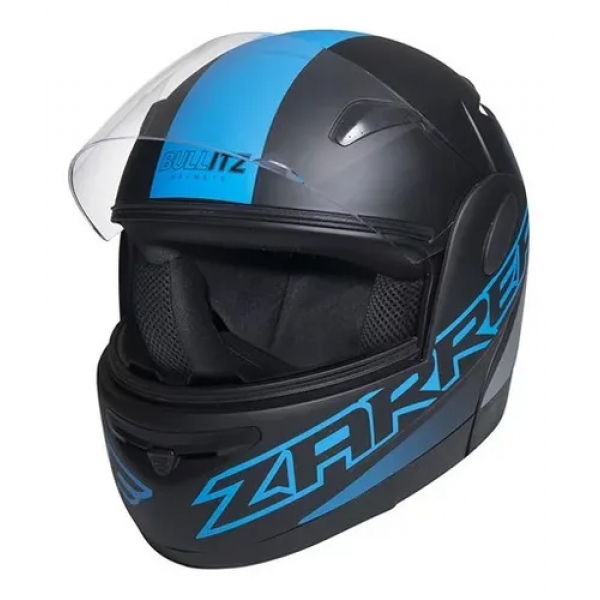 Capacete Taurus Articulado Zarref Neon - Preto Fosco/ Azul