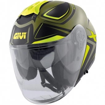 Capacete Givi Aberto Com Óculos Solar Interno X22 Planet Hyper - Preto/Verde Militar/Amarelo
