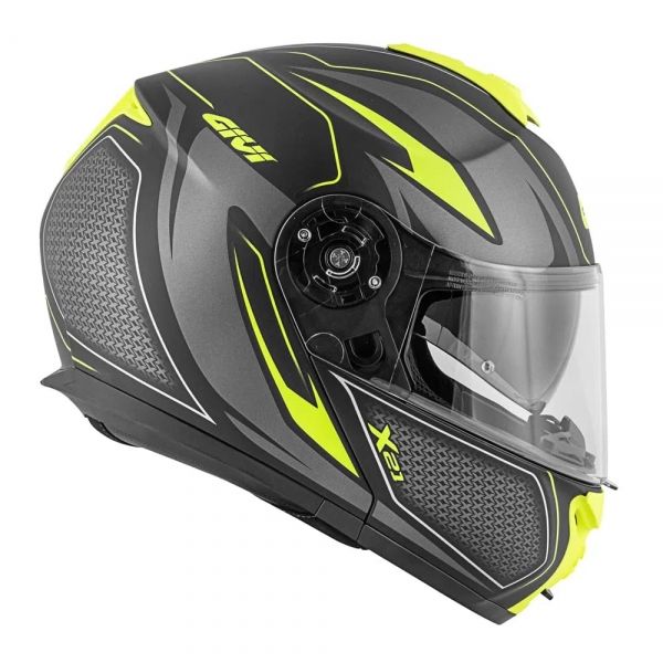 Capacete Givi Articulado  X21 Shiver Escamoteavel Robocop C/ Óculos - PRETO / TITANIUM / AMARELO FOSCO