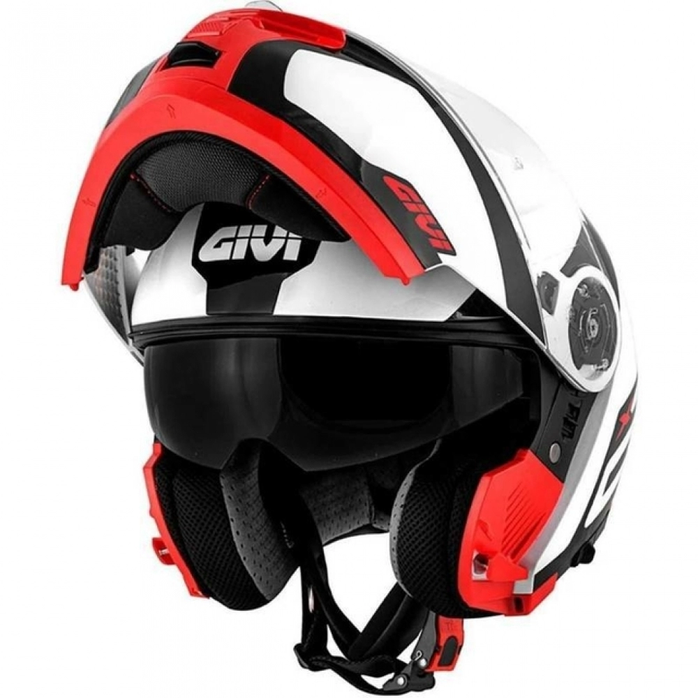 Capacete Givi  Articulado Com Óculos Solar Interno X21 Spirit Brilhoso - Branco/ Preto/ Vermelho