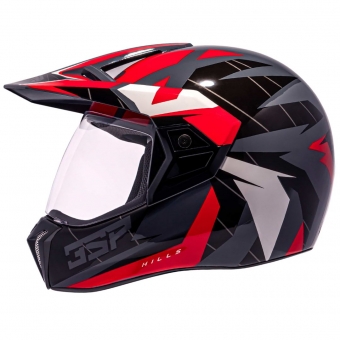Capacete Esportivo Bieffe 3 Sport Hills Cross Trilha C/ Viseira  - Preto Brilho / Cinza / Vermelho