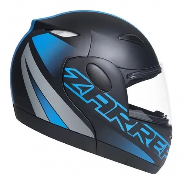 Capacete Taurus Articulado Zarref Neon - Preto Fosco/ Azul