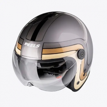 Capacete Peels Aberto Com Óculos Solar Interno Click Yesterday - Grafite Brilhoso  / Dourado