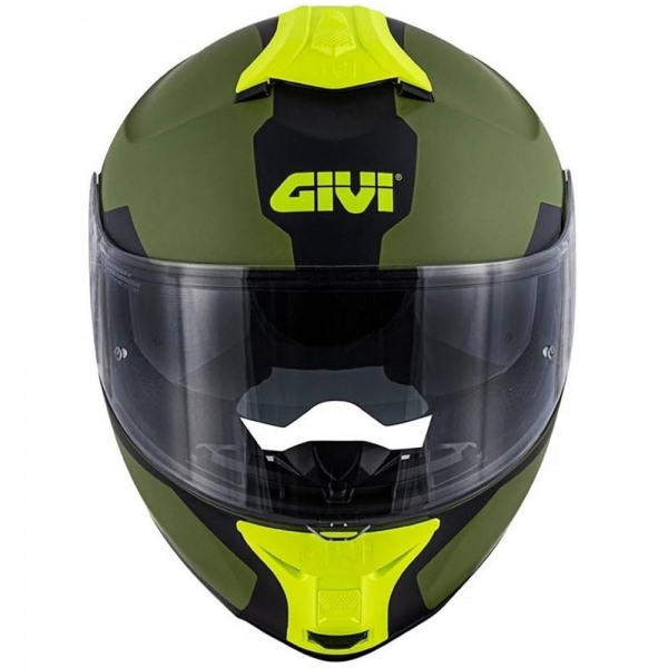 Capacete Givi Articulado Com Óculos Solar Interno X21 Spirit  - Verde Fosco(Militar)/ Preto/ Amarelo