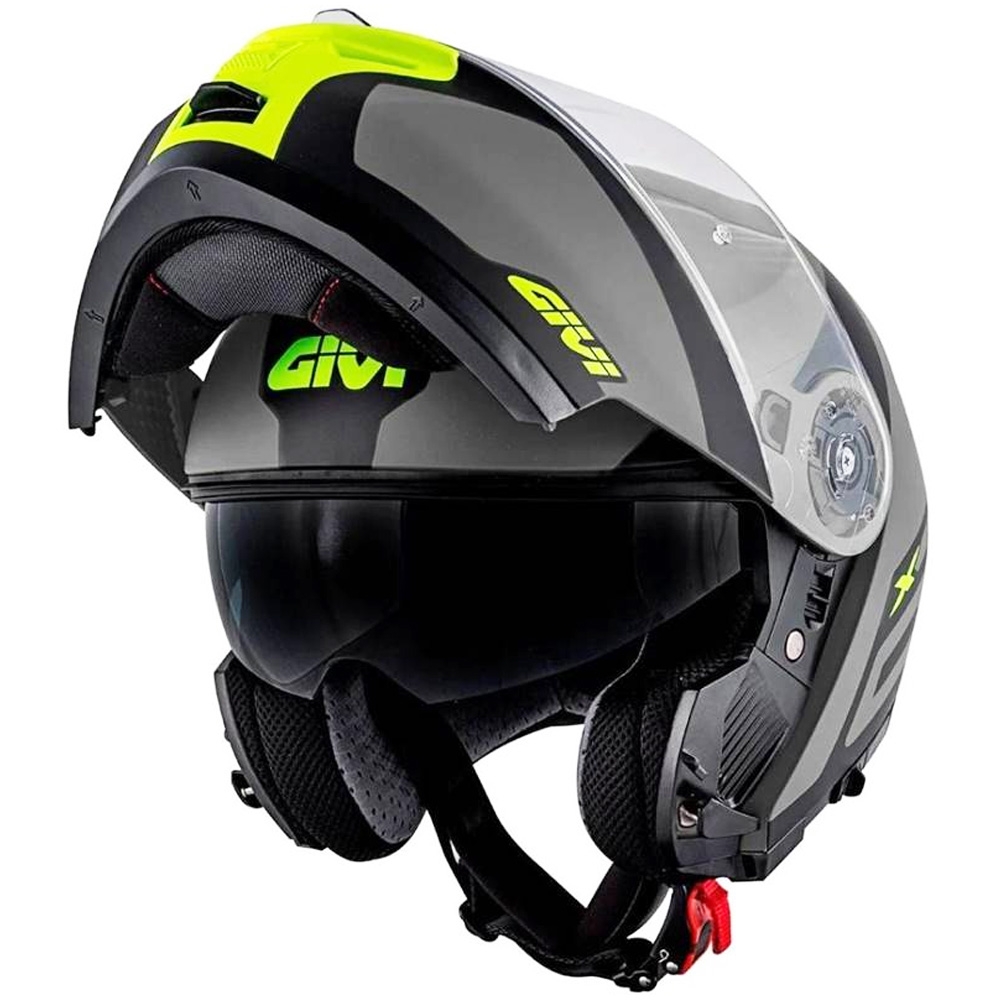 Capacete Givi Articulado Com Óculos Solar Interno X21 Spirit   - Cinza Fosco/ Preto/ Amarelo