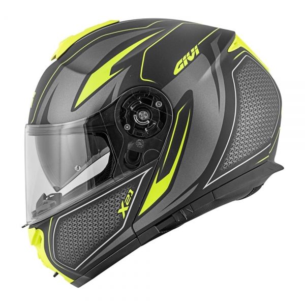 Capacete Givi Articulado  X21 Shiver Escamoteavel Robocop C/ Óculos - PRETO / TITANIUM / AMARELO FOSCO