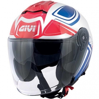 Capacete Givi Aberto Com Óculos Solar Interno X22 Planet Hyper - Branco/Azul/Vermelho