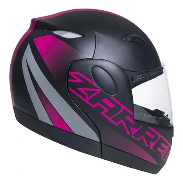 Capacete Taurus Articulado Zarref Neon - Preto Fosco/ Rosa