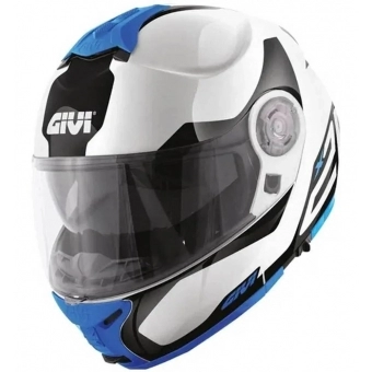 Capacete Givi Articulado Com Óculos Solar Interno X21 Spirit Brilhoso - Branco/ Preto/ Azul