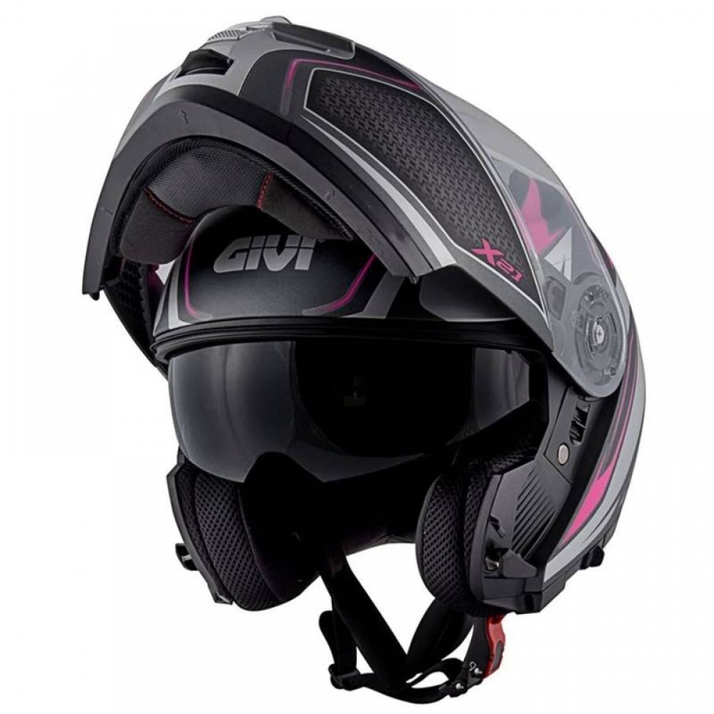 Capacete Givi Articulado Com Óculos Solar Interno X21 Shiver - TITANIUM / PRATA / ROSA FOSCO
