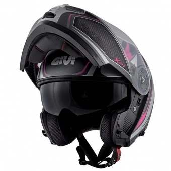 Capacete Givi Articulado Com Óculos Solar Interno X21 Shiver - TITANIUM / PRATA / ROSA FOSCO