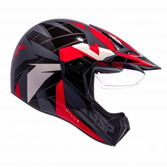 Capacete Esportivo Bieffe 3 Sport Hills Cross Trilha C/ Viseira  - Preto Brilho / Cinza / Vermelho