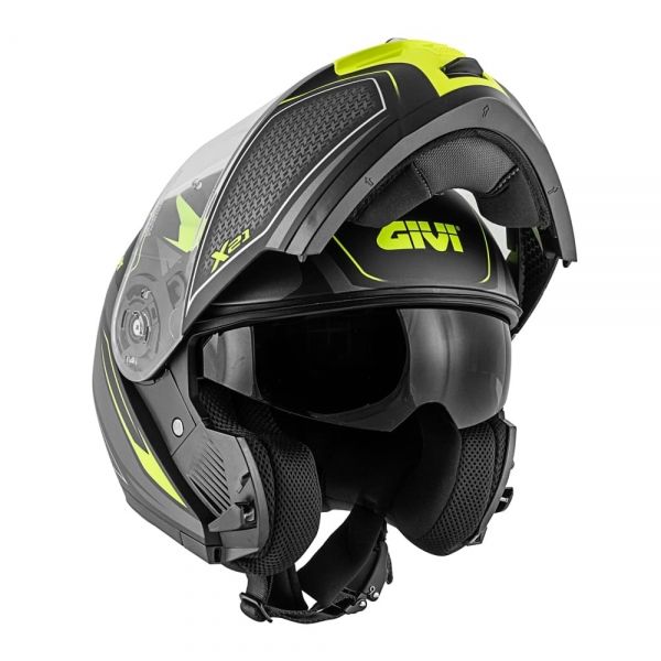 Capacete Givi Articulado  X21 Shiver Escamoteavel Robocop C/ Óculos - PRETO / TITANIUM / AMARELO FOSCO