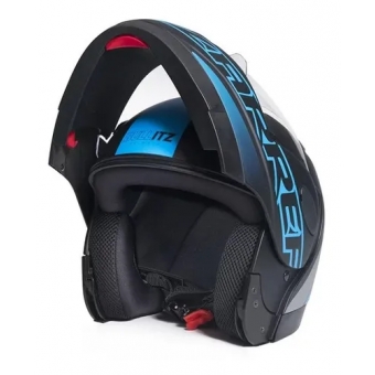 Capacete Taurus Articulado Zarref Neon - Preto Fosco/ Azul