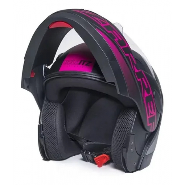 Capacete Taurus Articulado Zarref Neon - Preto Fosco/ Rosa
