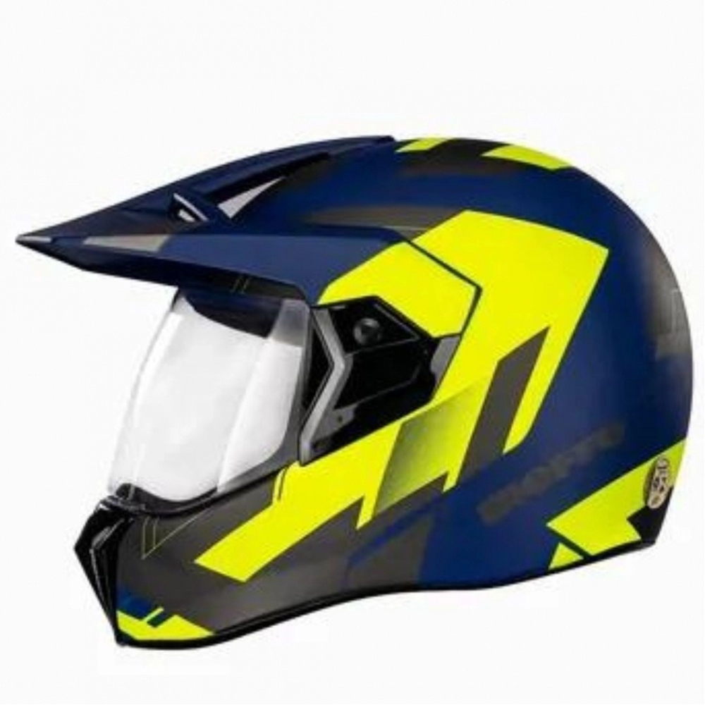 Capacete Esportivo Bieffe 3 Sport React Cross Trilha C/ Viseira – Azul / Amarelo
