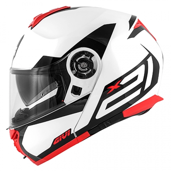 Capacete Givi  Articulado Com Óculos Solar Interno X21 Spirit Brilhoso - Branco/ Preto/ Vermelho