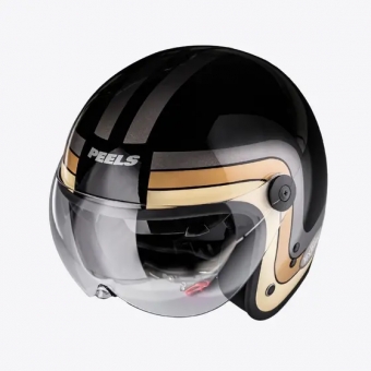Capacete Peels Aberto Com Óculos Solar Interno Click Yesterday - Preto Brilhoso / Dourado