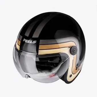 Capacete Peels Aberto Com Óculos Solar Interno Click Yesterday - Preto Brilhoso / Dourado