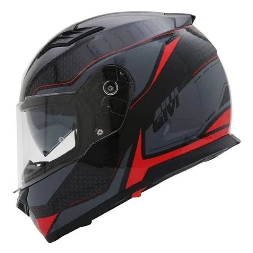 Capacete Givi 50.5 Iron Fechado Com Óculos Solar Interno - Preto / Vermelho / Cinza