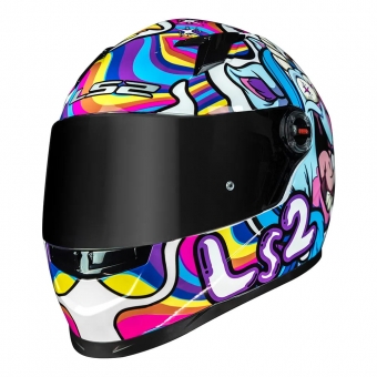 Capacete Ls2 Fechado  Classic Bubble - Branco / Azul