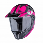 Capacete Esportivo Bieffe 3 Sport Hills Cross Trilha C/ Viseira  - Preto Brilho / Cinza / Rosa