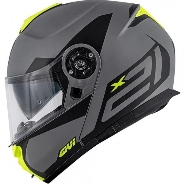 Capacete Givi Articulado Com Óculos Solar Interno X21 Spirit   - Cinza Fosco/ Preto/ Amarelo