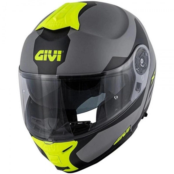 Capacete Givi Articulado Com Óculos Solar Interno X21 Spirit   - Cinza Fosco/ Preto/ Amarelo