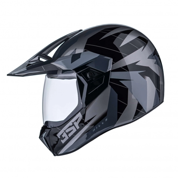 Capacete Esportivo Bieffe 3 Sport Hills Cross Trilha C/ Viseira  - Preto Brilho / Cinza