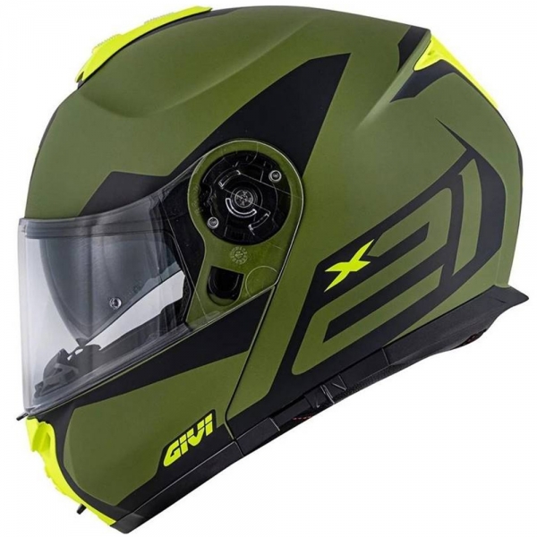 Capacete Givi Articulado Com Óculos Solar Interno X21 Spirit  - Verde Fosco(Militar)/ Preto/ Amarelo