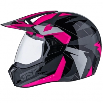 Capacete Esportivo Bieffe 3 Sport Hills Cross Trilha C/ Viseira  - Preto Brilho / Cinza / Rosa