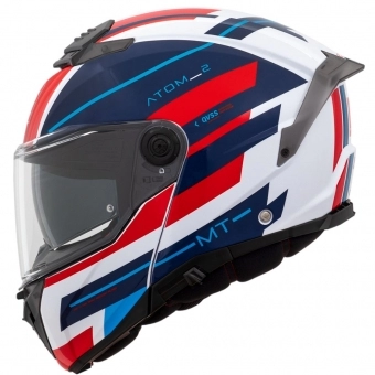 Capacete Mt Atom 2 Articulado Com Óculos Solar Interno Alkaline F0 Red Blue Gloss – Azul / Branco / Vermelho Brilho