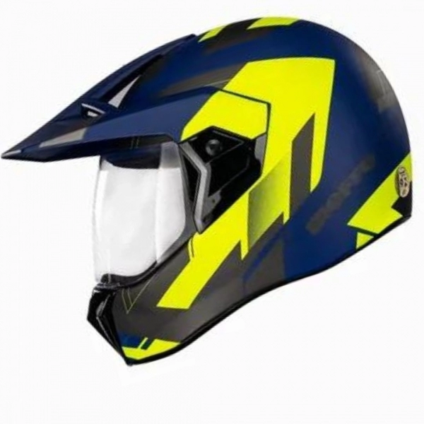 Capacete Esportivo Bieffe 3 Sport React Cross Trilha C/ Viseira – Azul / Amarelo