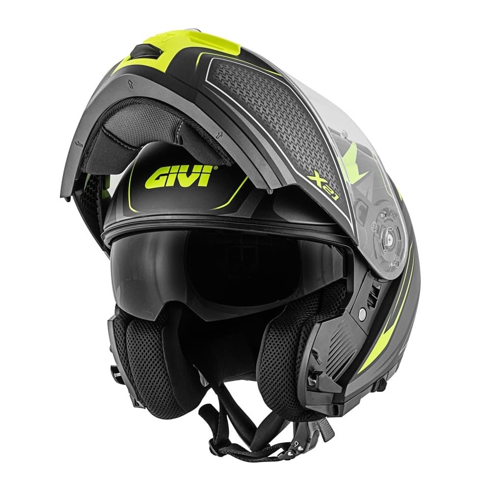 Capacete Givi Articulado  X21 Shiver Escamoteavel Robocop C/ Óculos - PRETO / TITANIUM / AMARELO FOSCO