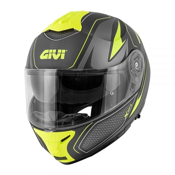 Capacete Givi Articulado  X21 Shiver Escamoteavel Robocop C/ Óculos - PRETO / TITANIUM / AMARELO FOSCO