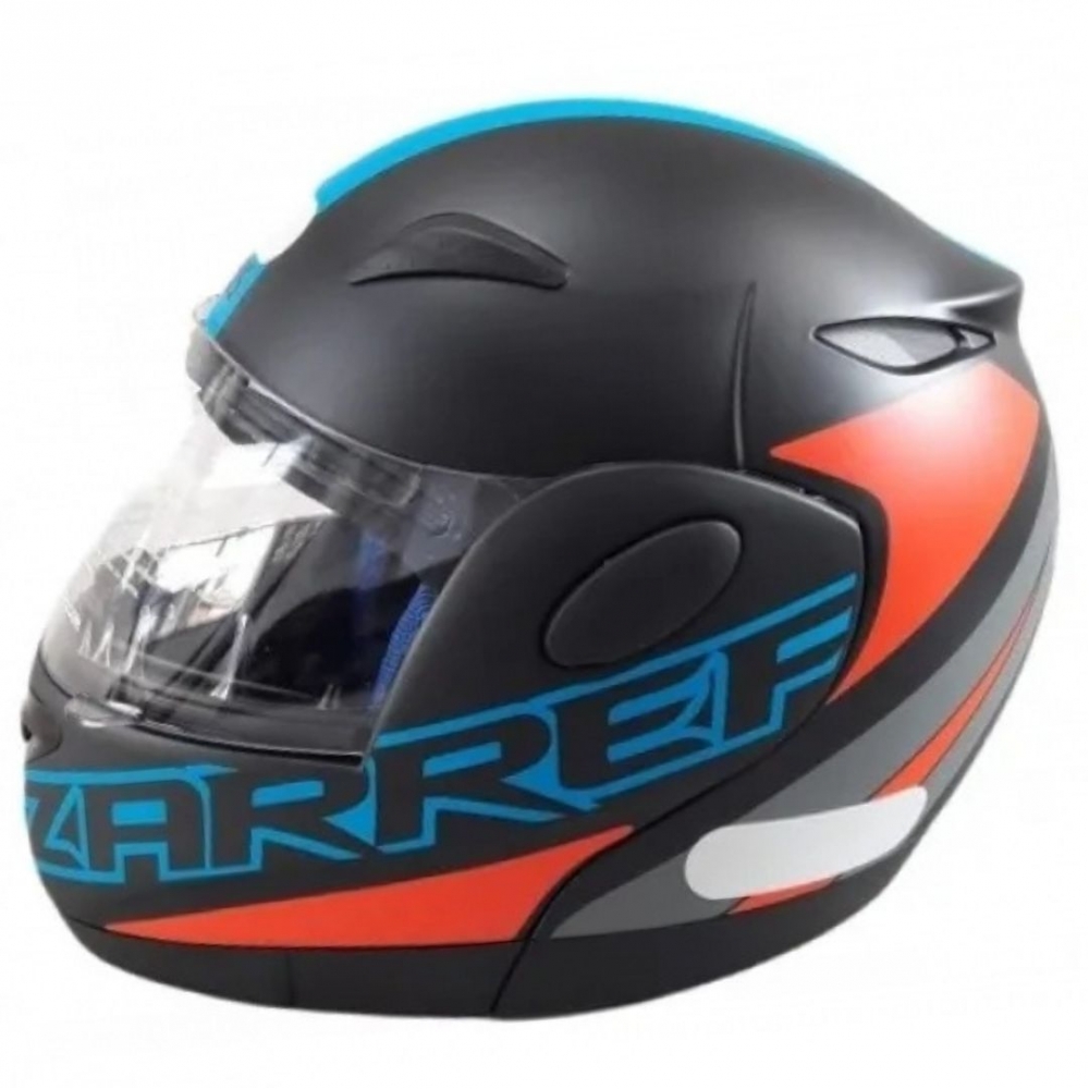 Capacete Taurus Articulado Zarref New Neon –Preto Fosco / Azul / Laranja