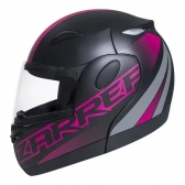 Capacete Taurus Articulado Zarref Neon - Preto Fosco/ Rosa